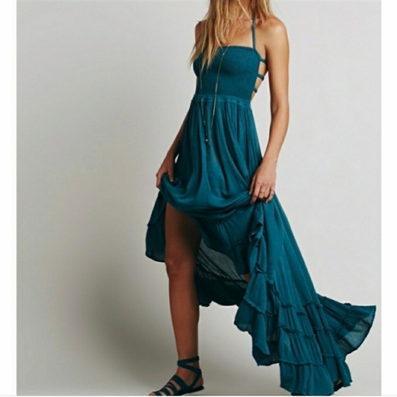Teal Boho Ruffle Dress - Picture 6 of 7